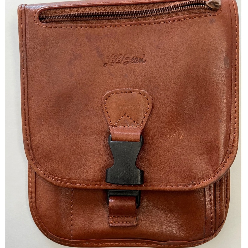 L.L. Bean Full Grain Leather Bi Fold Wallet Organizer‎ Brown Zip Pouch Travel